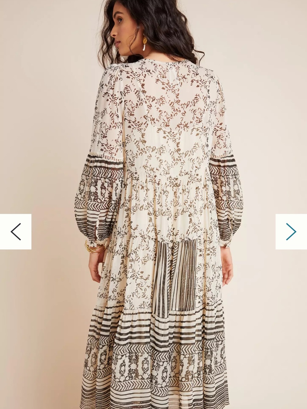 Anthropologie Cream & Black Floral Maxi Dress with Tassels XS - Picture 9 of 9